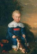 unknow artist Portrait of a young boy with toy gun and dog Spain oil painting artist